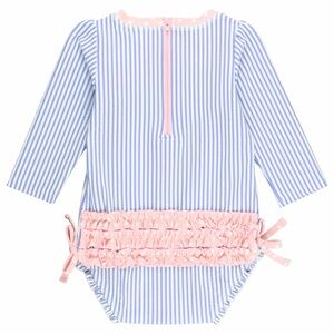RuffleButts Periwinkle Blue Seersucker Long Sleeve One Piece Rash Guard Swimsuit